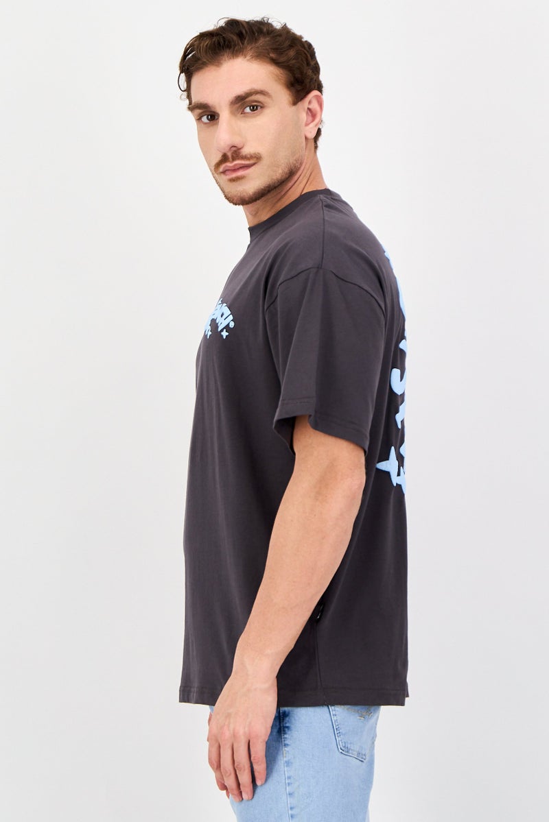 Bench Men Oversized Fit Short Sleeve Brand Logo T-Shirt, Dark Grey - Image 2